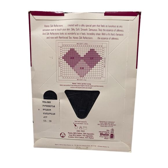 Hanes Silk Reflections Pantyhose Jet Size CD Style 718 Reinforced Toe Vintage - Picture 2 of 5